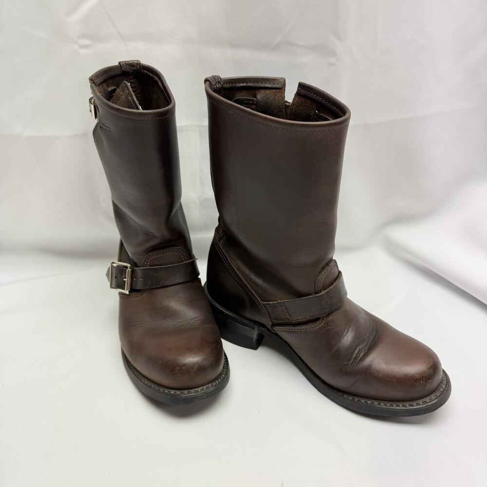 FRYE ENGINEER BOOTS Brown Leather Harness Motorcycle Biker Pull On Women's 7.5